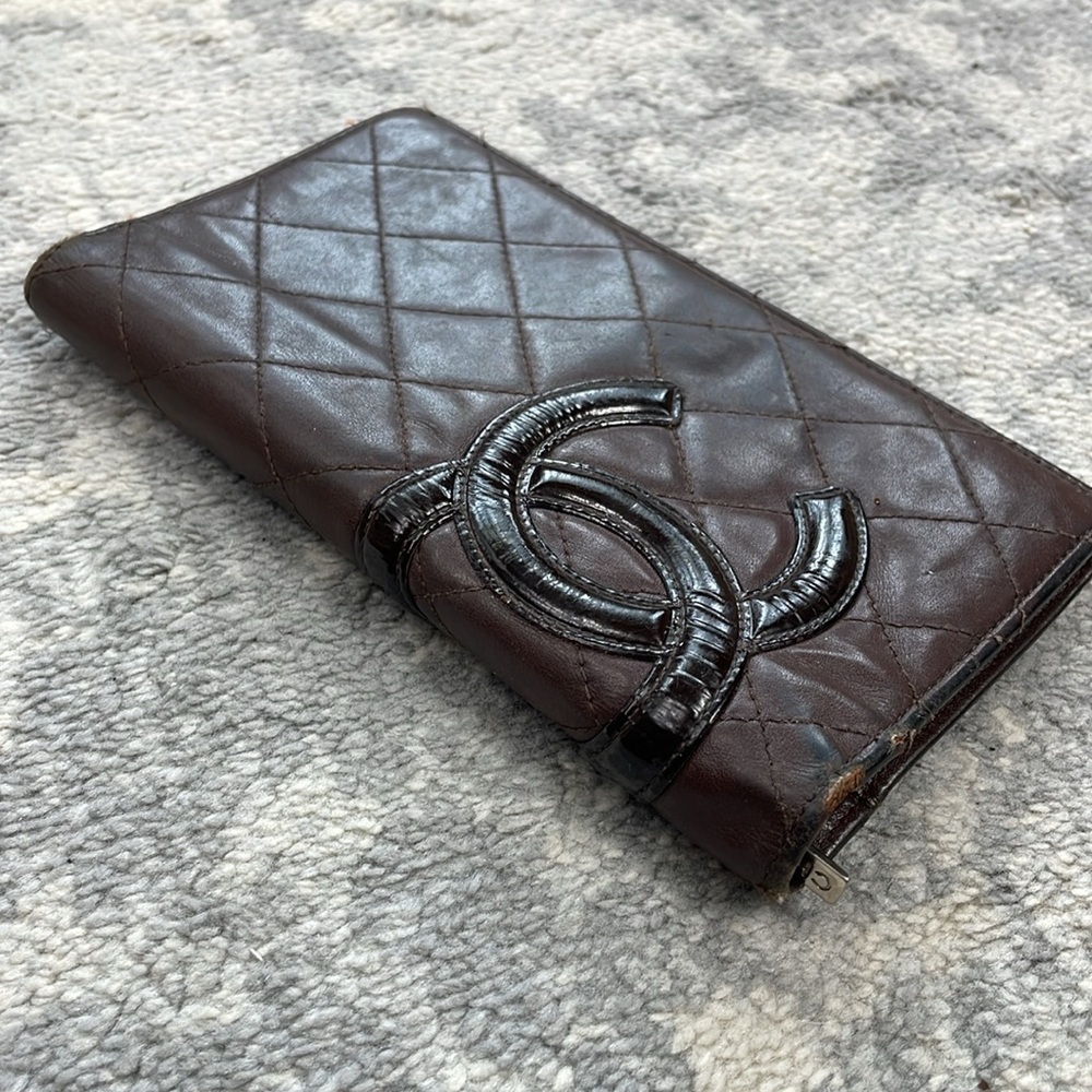 Chanel Vintage Ligne Cambon Yen Bifold Wallet Quilted Leather Chocolate Brown CC - Picture 3 of 17